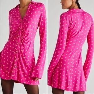 NWT Free People Shayla Mini Dress in Pink Polka Dots Size Small Y2K